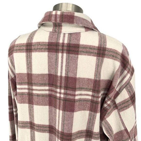 Mud Pie Womens Plaid Balloon Long‎ Sleeve Flannel Shirt Dusty Rose Size Large - Picture 4 of 10